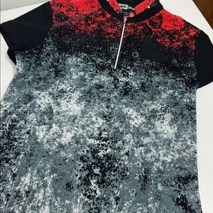 Jamie Sadock Red and Black Patterned Activewear Top SZ Large ⛳️